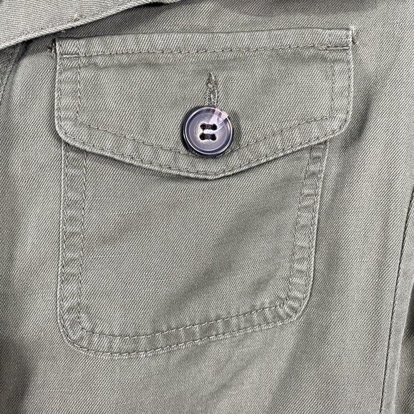 Talbots Jacket Womens XS Green Utility Button Front Cotton Linen Safari Belted - Picture 4 of 14